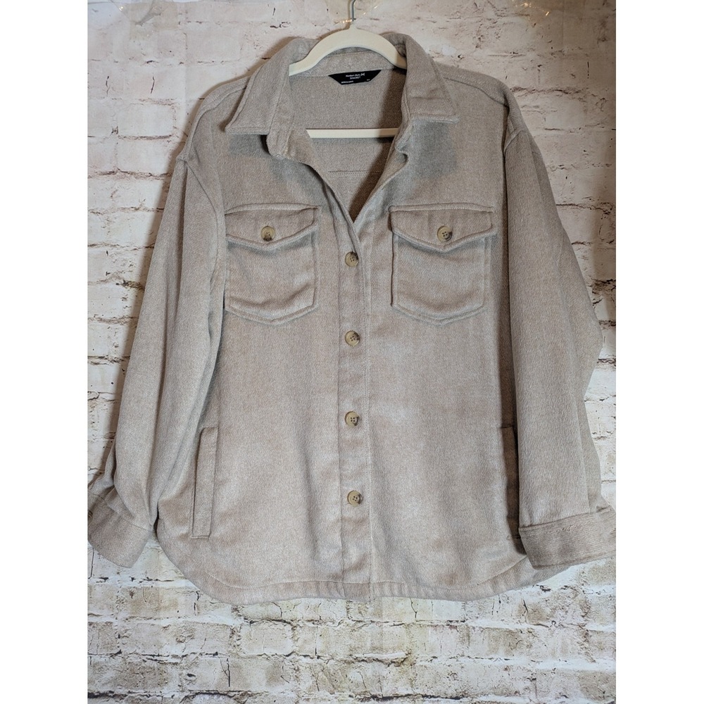Members Mark Shacket XXL Womens Beige Brushed Flannel Button‎ Pocket Jacket